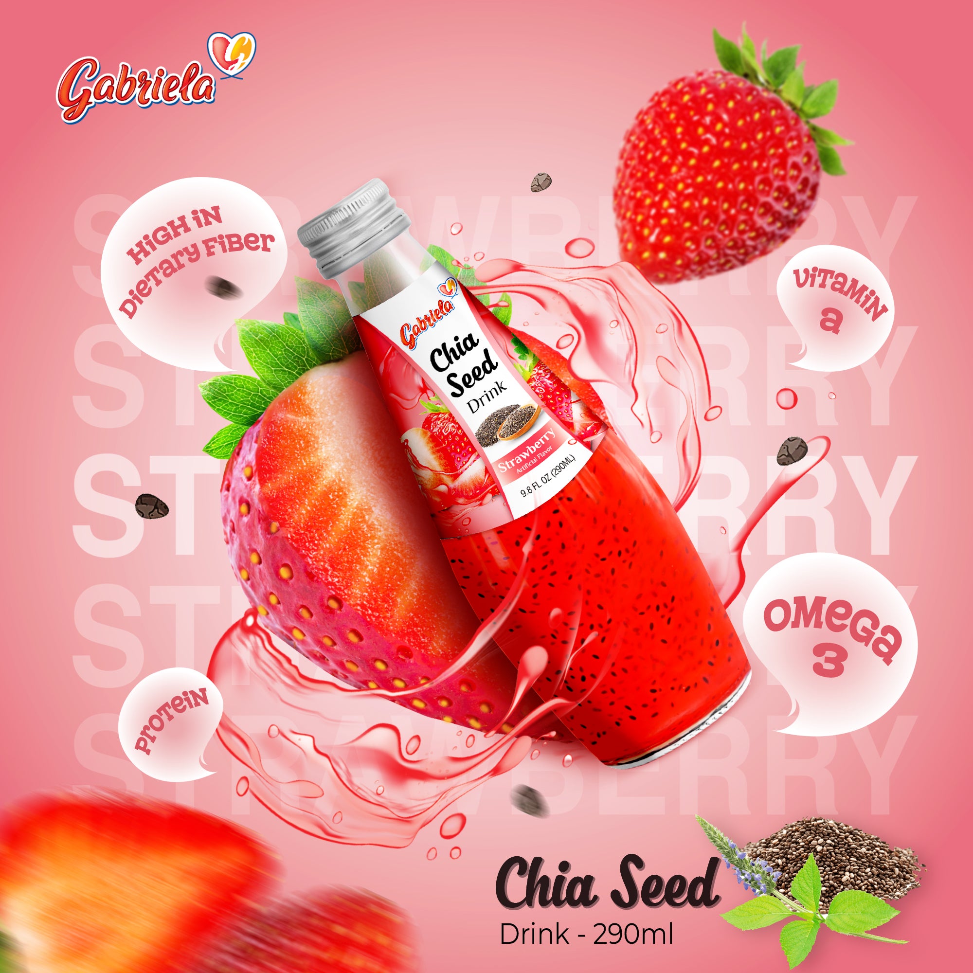 strawberry chia seed drink Item No.10363 GABRIELA CHIA SEED DRINK STRAWBERRY 24/9.8oz + CRV –  International Distributors