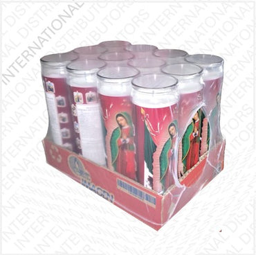 Item No.14710 VELADORA MEXICO VIRGEN DE GUADALUPE WHITE 12ct